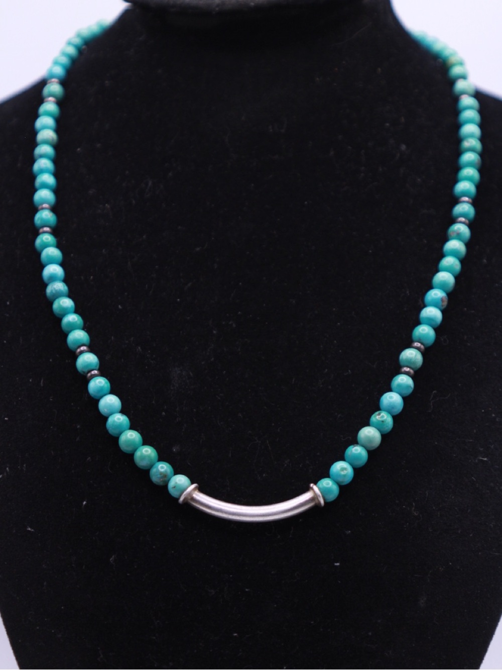 Sterling Silver and Turquoise beaded necklace 19”
